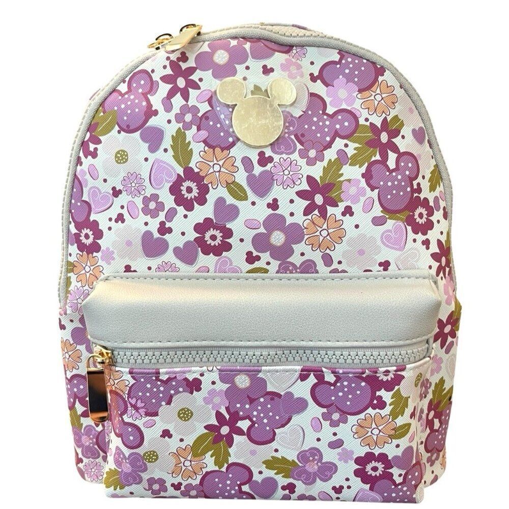 Disney Pink Floral Mini Backpack Mickey Mouse Ears Print Hearts Bioworld NWT